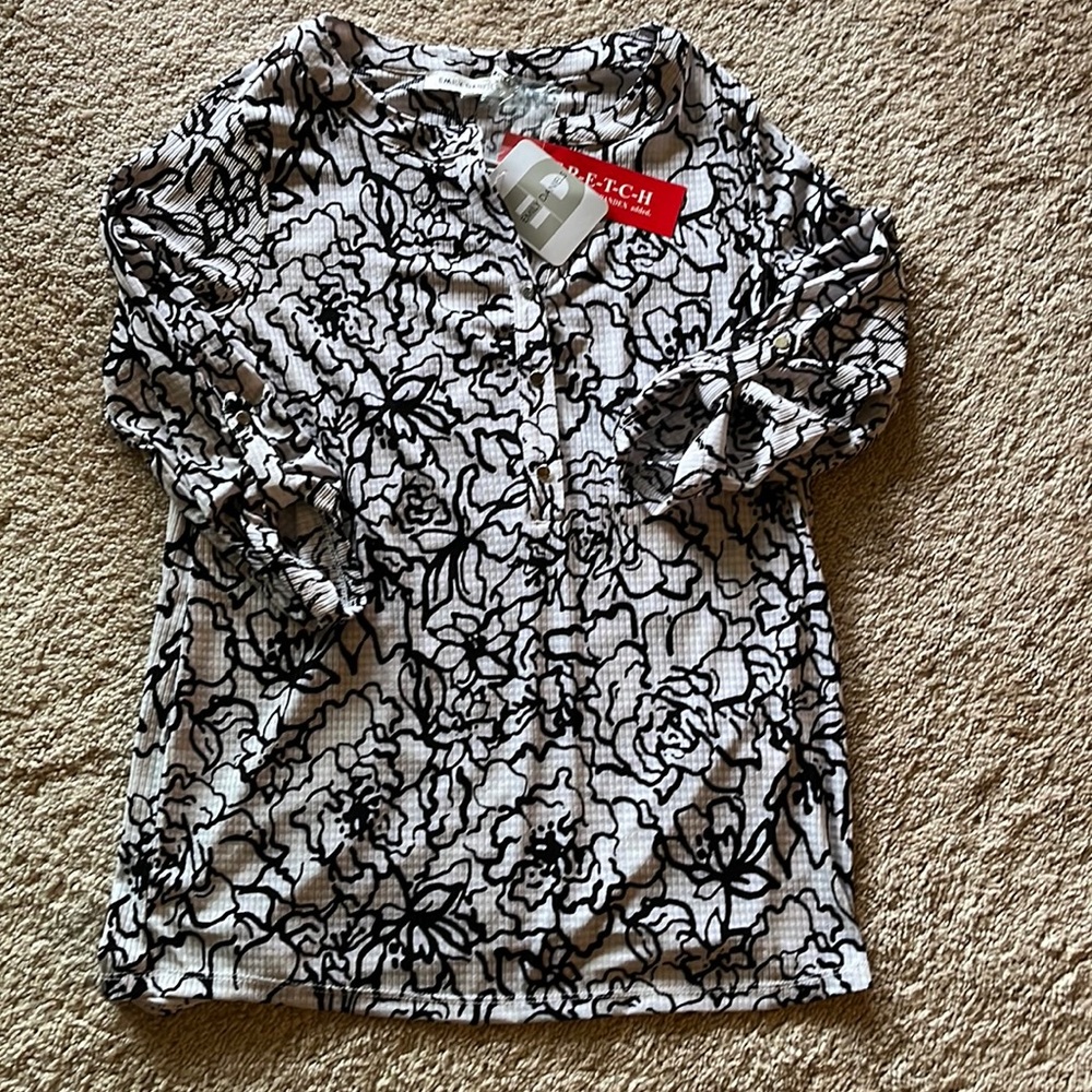 WOMENS Emily Daniels black and white Floral print Stretch blouse Size Small
